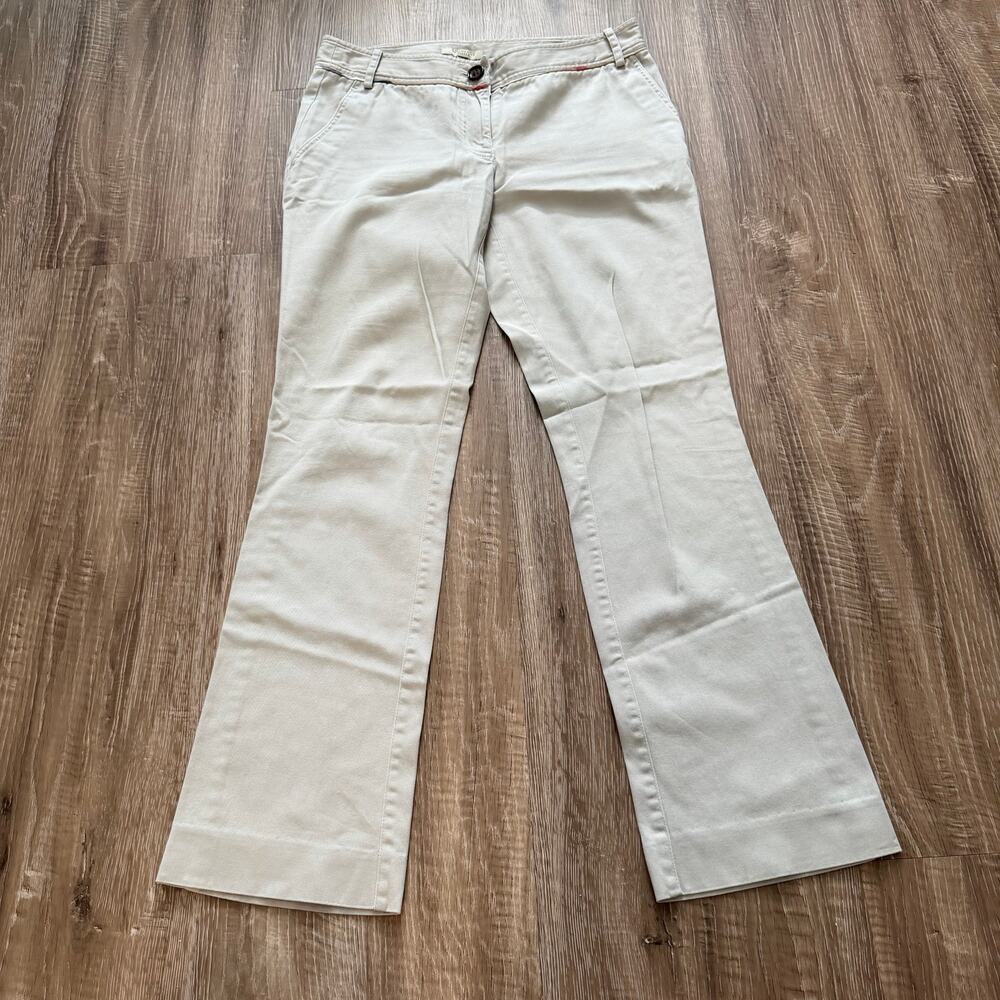 Burberry London Nova Check Flare‎ Pants Womens 4 Cream Cotton Designer